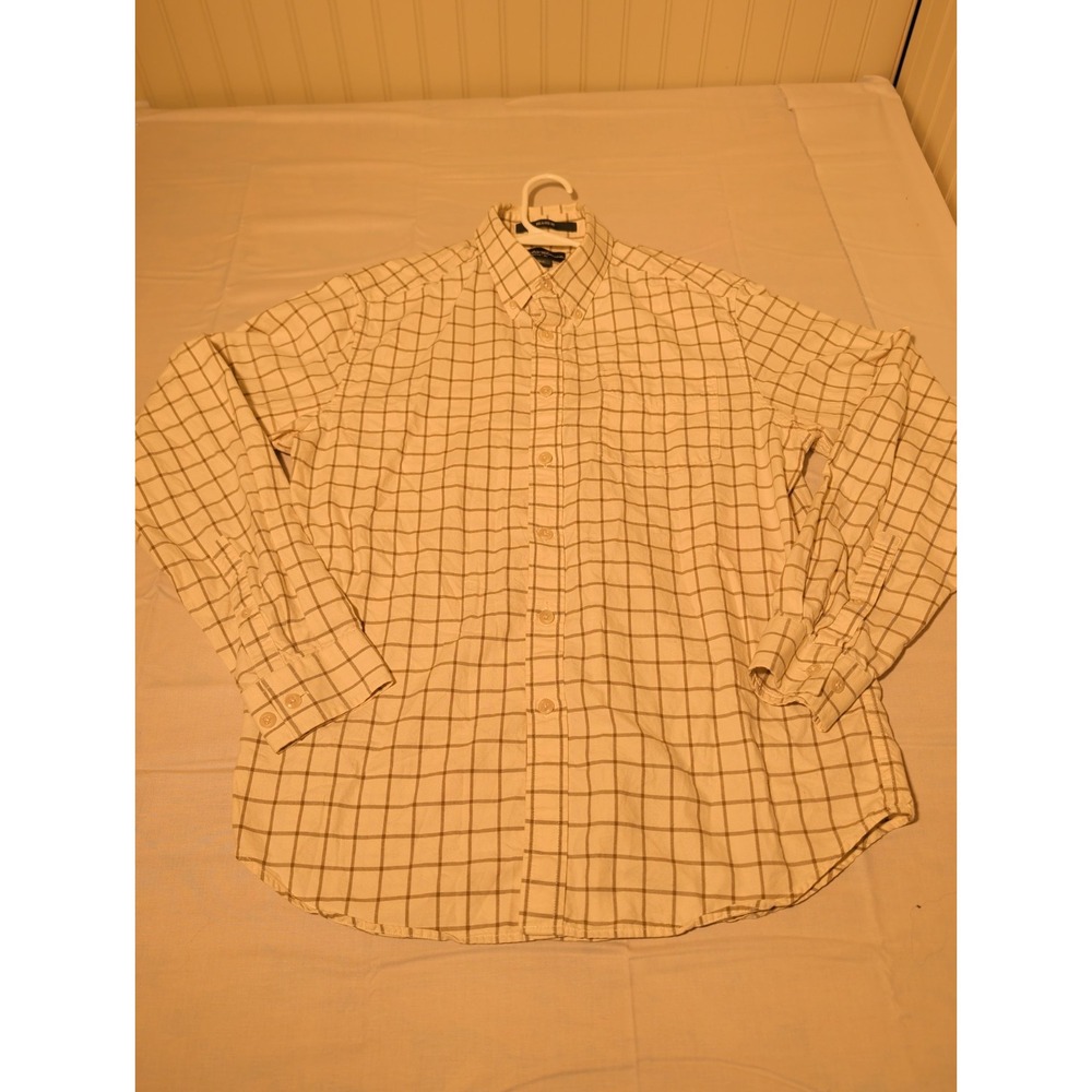 Eddie Bauer Mens Medium Relaxed Fit Long Sleeve Plaid Windowpane Button Down